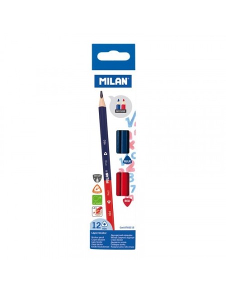 CAJA 12 LÁPICES BICOLORES AZUL Y ROJO MILAN 0702312