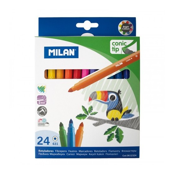 CAJA 24 ROTULADORES PUNTA CÓNICA BASE AGUA MILAN 0612324