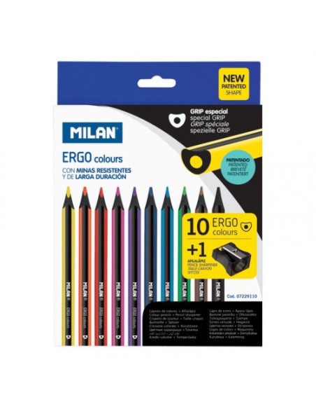 CAJA DE 10 LÁPICES DE COLORES ERGO + 1 AFILALAPICES MILAN 07229110