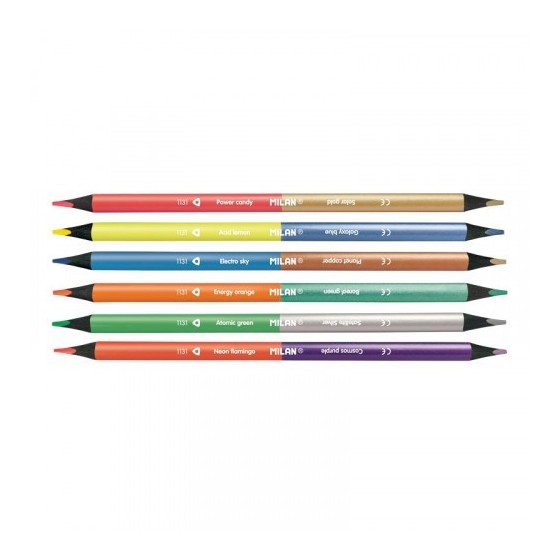 CAJA DE 6 LÁPICES COLORES FLUORESCENTES METALALIZADOS BICOLOR MILAN 7123306B