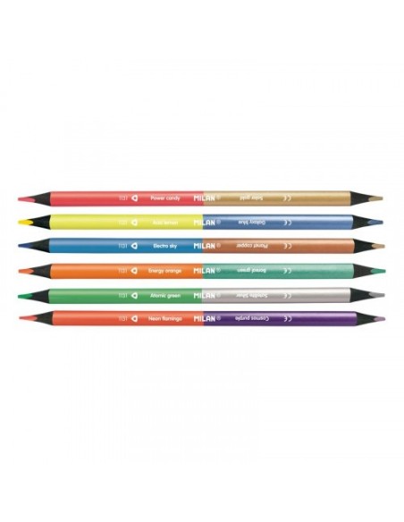CAJA DE 6 LÁPICES COLORES FLUORESCENTES METALALIZADOS BICOLOR MILAN 7123306B