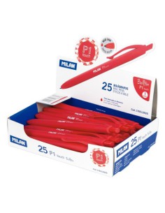 Milan 176512925 bolígrafo Rojo Bolígrafo de punta retráctil con pulsador 25 pieza(s)