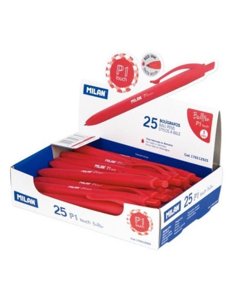 Milan 176512925 bolígrafo Rojo Bolígrafo de punta retráctil con pulsador 25 pieza(s)