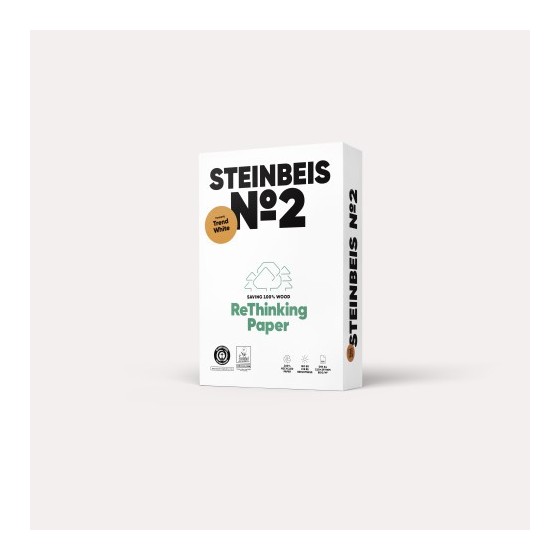 PAQUETE 500H PAPEL RECICLADO 80GR A4 TREND WHITE Nº2 ISO80 STEINBEIS 40002164 (x5 unidades)