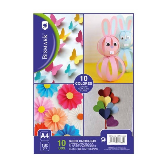 BLOCK 10 CARTULINAS COLORES FORMATO A4 BISMARK 327731