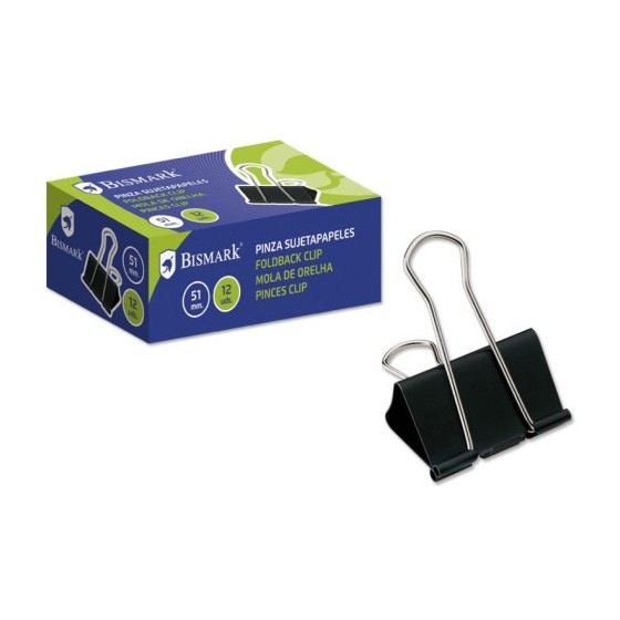 PINZA SUJETAPAPELES 51 MM. PALA ABATIBLE COLOR NEGRO BISMARK 321720 (x12 unidades)