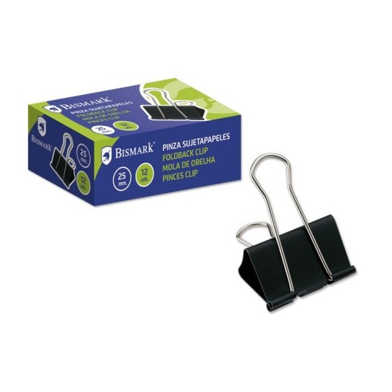 PINZA SUJETAPAPELES 25 MM. PALA ABATIBLE COLOR NEGRO BISMARK 321723 (x12 unidades)
