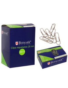 CAJA 100 CLIPS LABIADOS NIQUELADOS PUNTA REDONDA Nº 1,5 DE 28 MM. BISMARK 316866 (x10 unidades)