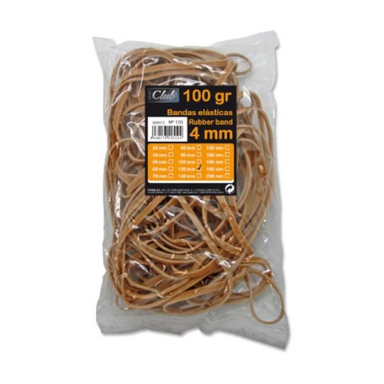 BOLSA 100 GR. GOMAS ELASTICAS Nº 12 DE 12 CM. LARGO Y 4 CM. GROSOR OFFICE CLUB 320512