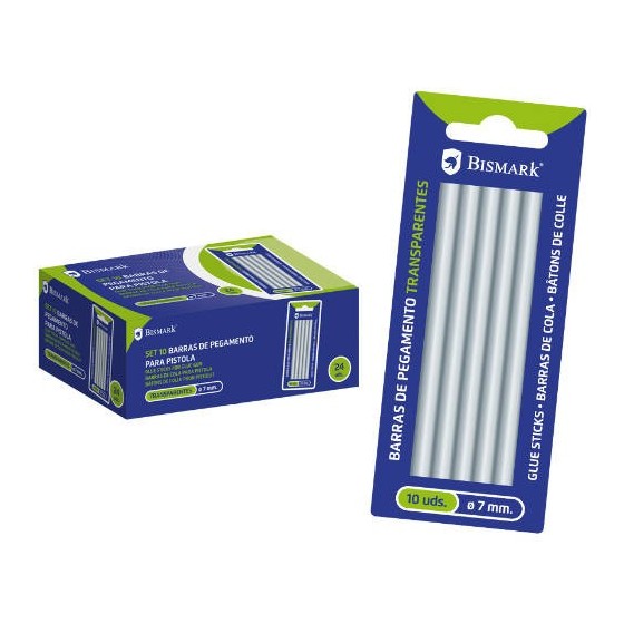 BLISTER 10 BARRAS DE PEGAMENTO SILICONA TRANSPARENTE 7,2 X 100 MM. BISMARK 327109