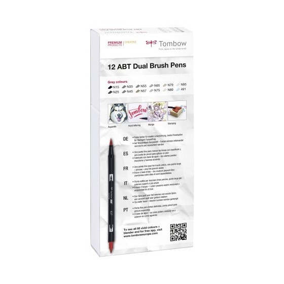 ESTUCHE 12 ROTULADORES DOBLE PUNTA PINCEL GAMA DE GRISES TOMBOW ABT-12P-3