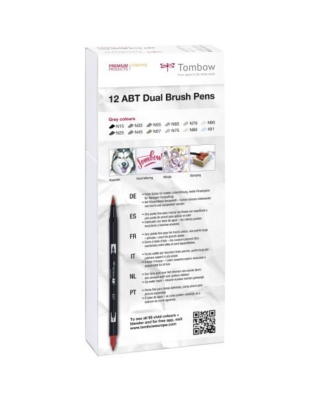 ESTUCHE 12 ROTULADORES DOBLE PUNTA PINCEL GAMA DE GRISES TOMBOW ABT-12P-3