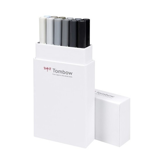 ESTUCHE 12 ROTULADORES DOBLE PUNTA PINCEL GAMA DE GRISES TOMBOW ABT-12P-3