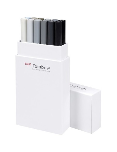 ESTUCHE 12 ROTULADORES DOBLE PUNTA PINCEL GAMA DE GRISES TOMBOW ABT-12P-3