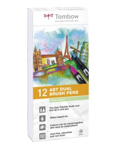 Tombow ABT-12P-2 rotulador Fino Azul, Verde, Gris, Azul claro, Verde claro, Menta, Rosa, Púrpura, Amarillo 12 pieza(s)