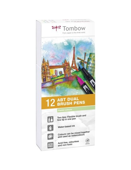 Tombow ABT-12P-2 rotulador Fino Azul, Verde, Gris, Azul claro, Verde claro, Menta, Rosa, Púrpura, Amarillo 12 pieza(s)