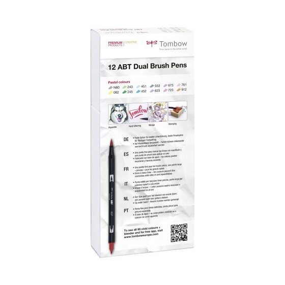 Tombow ABT-12P-2 rotulador Fino Azul, Verde, Gris, Azul claro, Verde claro, Menta, Rosa, Púrpura, Amarillo 12 pieza(s)
