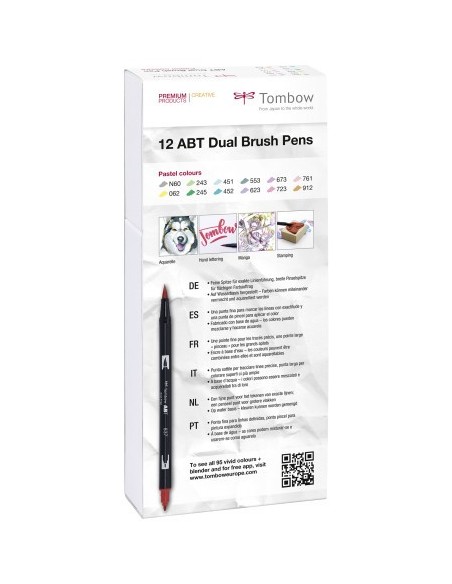 Tombow ABT-12P-2 rotulador Fino Azul, Verde, Gris, Azul claro, Verde claro, Menta, Rosa, Púrpura, Amarillo 12 pieza(s)