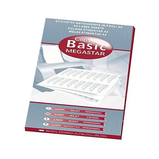 CAJA 100 HOJAS ETIQUETAS BLANCAS SIN MÁRGENES-LÁSER/INYECCIÓN DE TINTA/FOTOCOPIADORAS-210X148 MM MEGASTAR LP4MS-210148