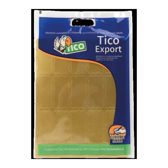 PAQUETE 10 HOJAS ETIQUETAS SATINADAS ORO 45X21 MM TICO E-GL-4521