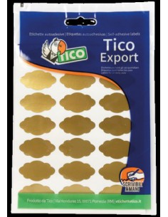 PAQUETE 10 HOJAS ETIQUETAS SATINADAS ORO 36X19 MM TICO E-GL-3619