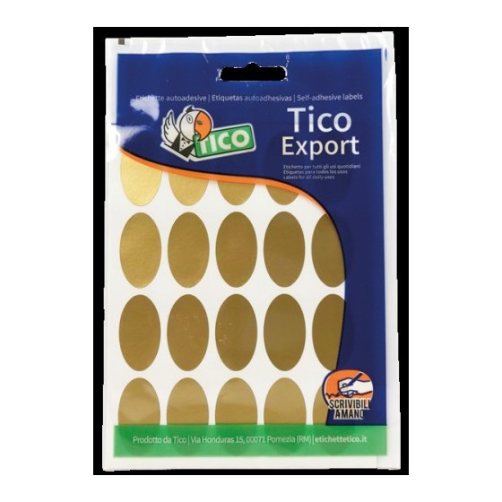PAQUETE 10 HOJAS ETIQUETAS SATINADAS ORO 36X20 MM TICO E-GL-3620