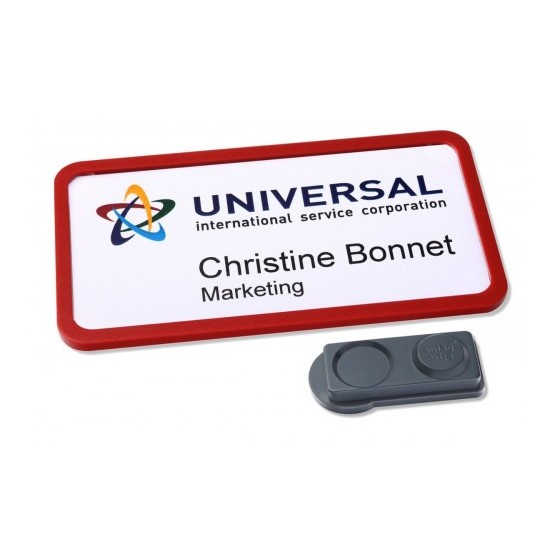 CAJA 10 PORTANOMBRES OFFICE BADGE ROJO CON IMÁN EXTRA FUERTE--37 X 75 MM AVERY 4839R-L