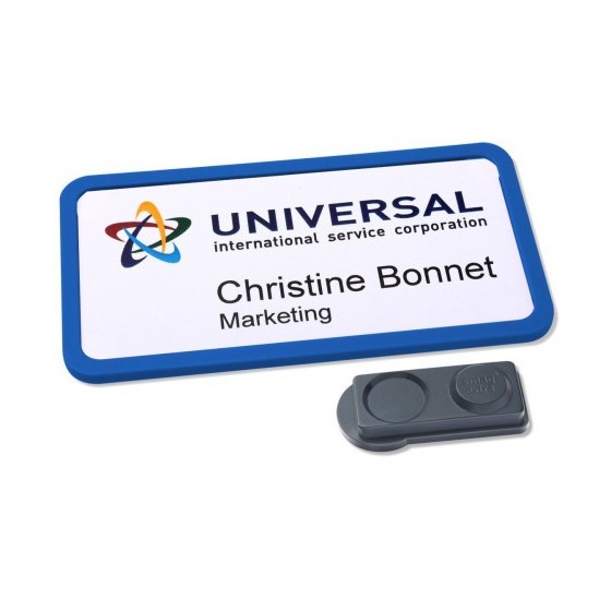 CAJA 10 PORTANOMBRES OFFICE BADGE AZUL CON IMÁN EXTRA FUERTE–37 X 75 MM AVERY 4839B-L