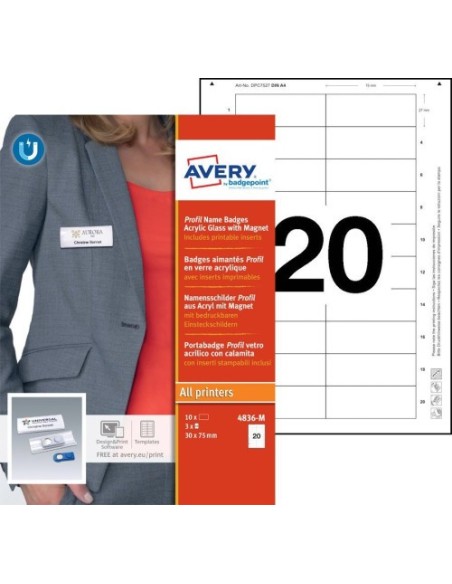 CAJA 10 PORTANOMBRES PROFIL BADGE CON IMÁN–27 X 75 MM AVERY 4836-M