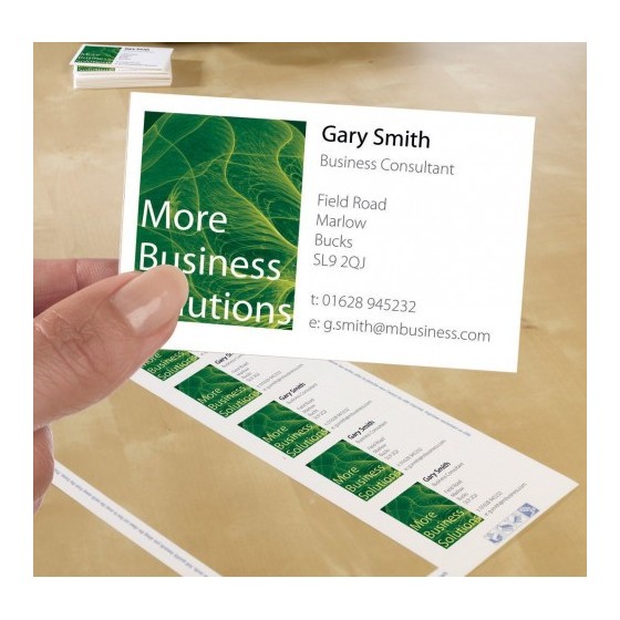 PAQUETE 25 HOJAS TARJETAS DE VISITA BLANCAS 200G QUICK CLEAN-ECOLÓGICAS-IMPRESORAS LÁSER-85X54 MM AVERY C32011-25