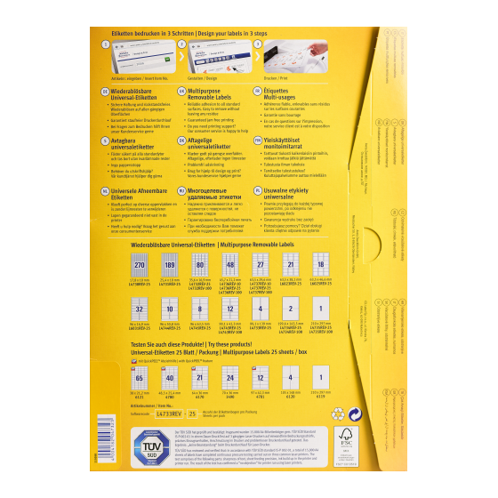 PAQUETE 25 HOJAS ETIQUETAS DESPEGABLES ECOLÓGICAS, CERTIFICADAS FSC-IMPRESORAS LÁSER-35,6X16,9 MM AVERY L4732REV-25