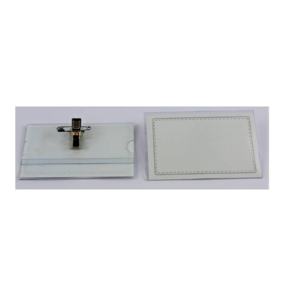 CAJA 50 FUNDAS IDENTIFICACION PVC RIGIDO APAISADO 55X87MM CON PINZA+IMPERDIBLE IBERPLAS 2076PI50
