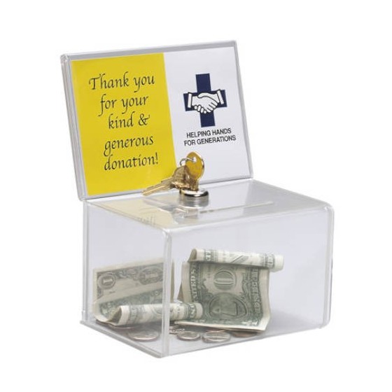 CAJA PARA SUGERENCIAS O PROPINAS CON LLAVE CON EXPOSITOR 16,5X11 CM TRANSPARENTE DEFLECTO 596901
