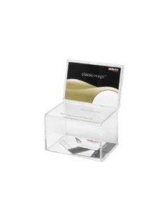 CAJA PARA SUGERENCIAS O PROPINAS SIN LLAVE CON EXPOSITOR 16,5X11 CM TRANSPARENTE DEFLECTO 592901