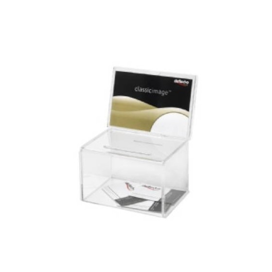 CAJA PARA SUGERENCIAS O PROPINAS SIN LLAVE CON EXPOSITOR 16,5X11 CM TRANSPARENTE DEFLECTO 592901