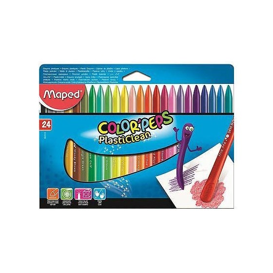 CAJA DE 24 CERAS PLASTICLEAN COLOR'PEPS COLORES SURTIDOS MAPED 862013