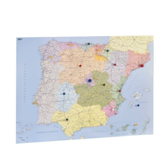 MAPA ESPAÑA Y PORTUGAL PLASTIFICADO SIN MARCO ENROLLADO 103X129 CM. FAIBO 153G