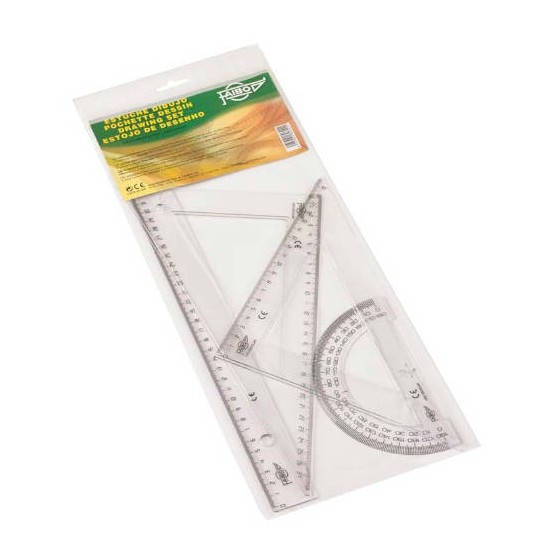 ESTUCHE CON REGLA / ESCUADRA / CARTABON Y SEMICIRCULO 25 CM. PLASTICO FAIBO 804