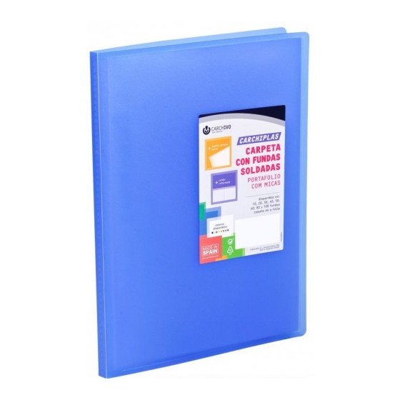 CARPETA CARCHIPLAS-BOOK A4 POLIPROPILENO 20 FUNDAS SOLDADAS AZUL CARCHIVO 50302050 (x6 unidades)