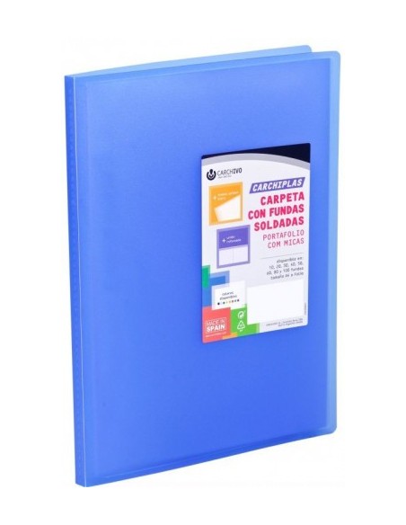 CARPETA CARCHIPLAS-BOOK A4 POLIPROPILENO 20 FUNDAS SOLDADAS AZUL CARCHIVO 50302050 (x6 unidades)