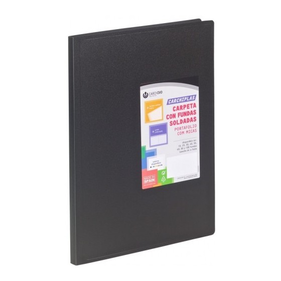 CARPETA CARCHIPLAS-BOOK A4 POLIPROPILENO 20 FUNDAS SOLDADAS NEGRO CARCHIVO 50302006 (x6 unidades)