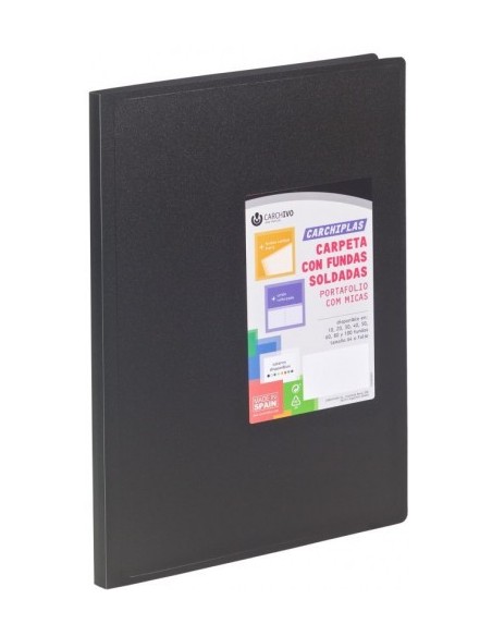 CARPETA CARCHIPLAS-BOOK A4 POLIPROPILENO 20 FUNDAS SOLDADAS NEGRO CARCHIVO 50302006 (x6 unidades)