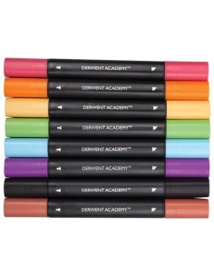 PACK DE 8 ROTULADORES DE 2 PUNTAS FINA Y BISELADA ALTA CALIDAD COLORES SURTIDOS DERWENT 98208