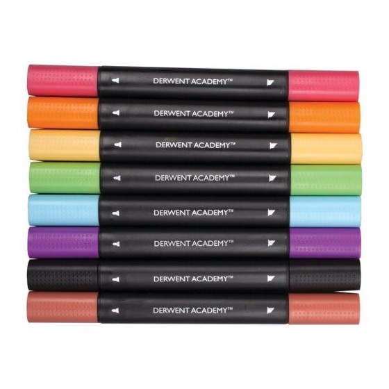 PACK DE 8 ROTULADORES DE 2 PUNTAS FINA Y BISELADA ALTA CALIDAD COLORES SURTIDOS DERWENT 98208