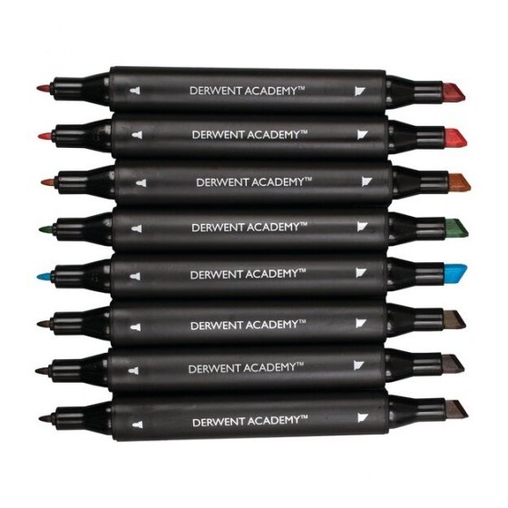 PACK DE 8 ROTULADORES DE 2 PUNTAS FINA Y BISELADA ALTA CALIDAD COLORES SURTIDOS DERWENT 98208