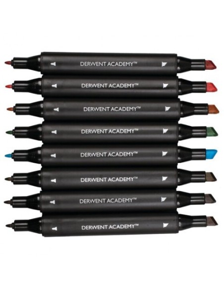 PACK DE 8 ROTULADORES DE 2 PUNTAS FINA Y BISELADA ALTA CALIDAD COLORES SURTIDOS DERWENT 98208