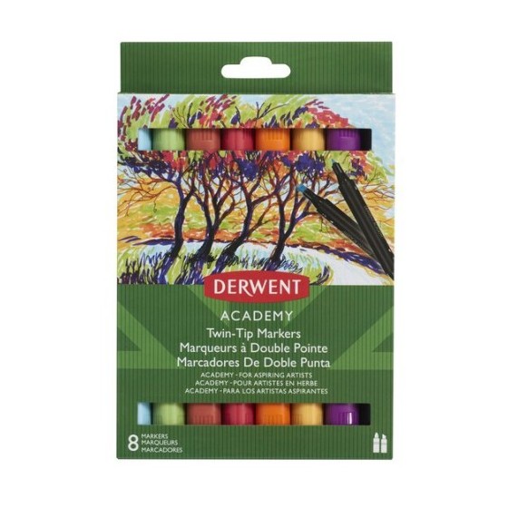PACK DE 8 ROTULADORES DE 2 PUNTAS FINA Y BISELADA ALTA CALIDAD COLORES SURTIDOS DERWENT 98208