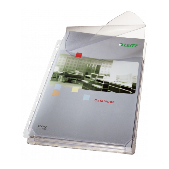 BOLSA 5 FUNDAS FUELLE CON SOLAPA MULTITALADRO GRAN CAPACIDAD FORMATO A4 170 MICRAS PVC TRANSPARENTE LEITZ 47573003