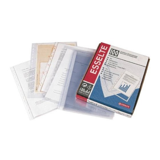 CAJA 100 FUNDAS POLIPROPILENO MULTITALADRO FORMATO A4 80 MICRAS 11 TALADROS CRISTAL ESSELTE 46108