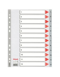 SEPARADOR NUMERICO POLIPROPILENO MULTITALADRO 1-12 FORMATO A4 COLOR GRIS ESSELTE 47138